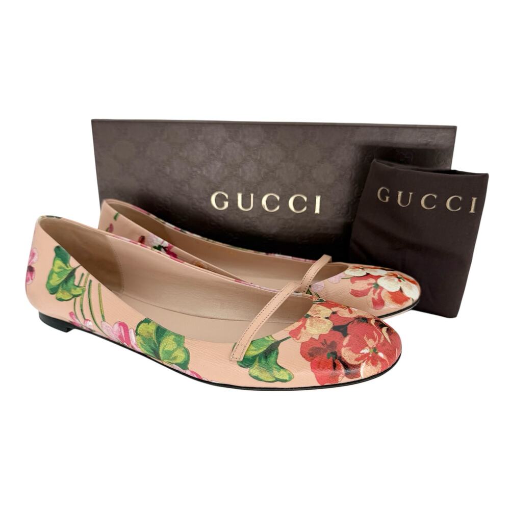 GUCCI Calfskin Blooms Print Ballet Flats EU 39.5 US 9.5 Pink Apricot Multicolor - Picture 10 of 10